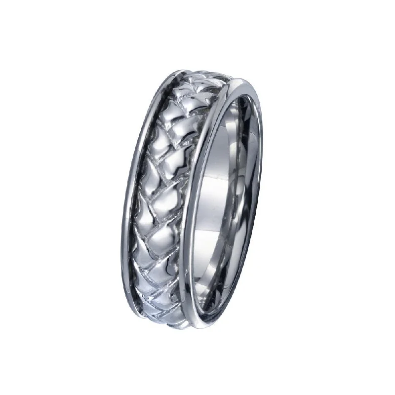 Customizable Wedding Rings-Rhodium Plated 925 Sterling Silver Men's Woven Design Band 6.5mm - EWR00007