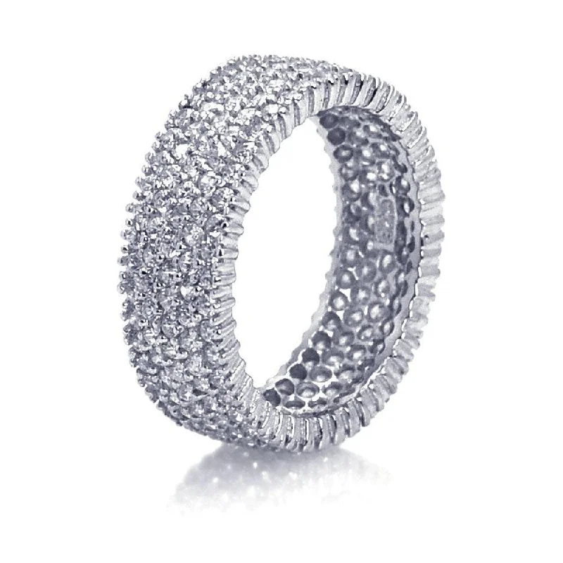 Fine Gold Rings-Silver 925 Rhodium Plated Pave Set Clear CZ Eternity Ring - STR00448CL