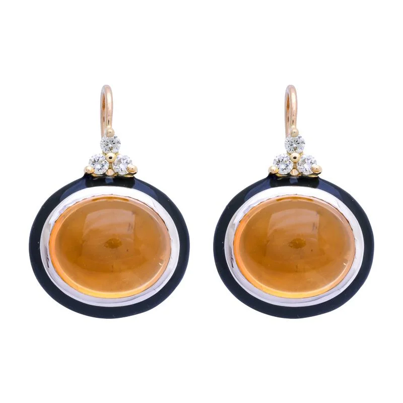 Beautiful Silver Earrings-Earrings- Citrine and Diamond (Enamel)  (28DM)