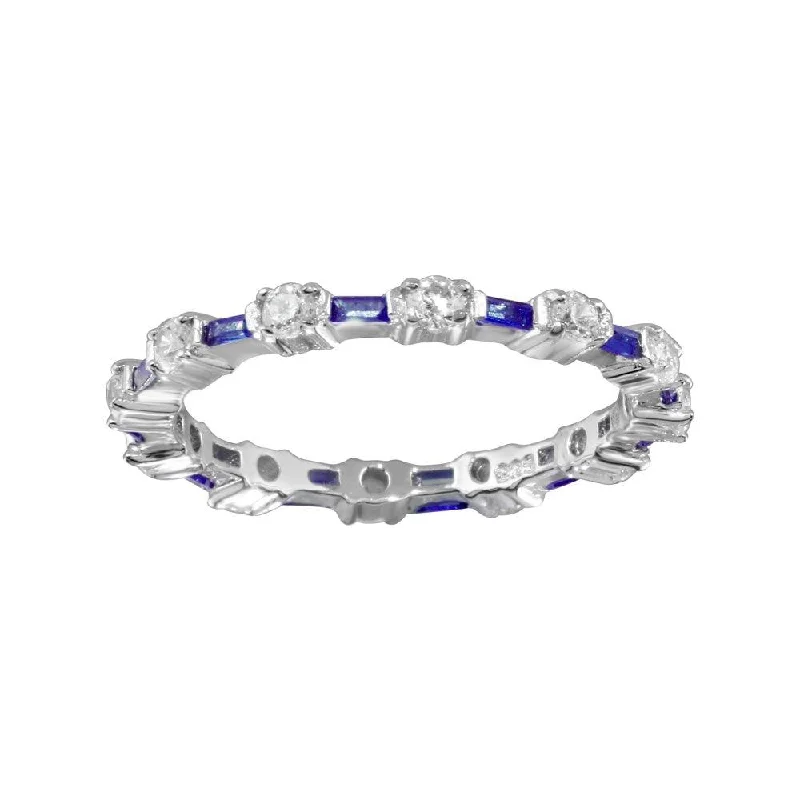 Fashion Rings for Men-925 Sterling Silver Alternating Blue Clear CZ Eternity Band - BGR01311BLU