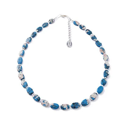 Luxury Diamond Necklaces-Carrie Elspeth Cobalt Marbled Ceramic Ovals Full Necklace