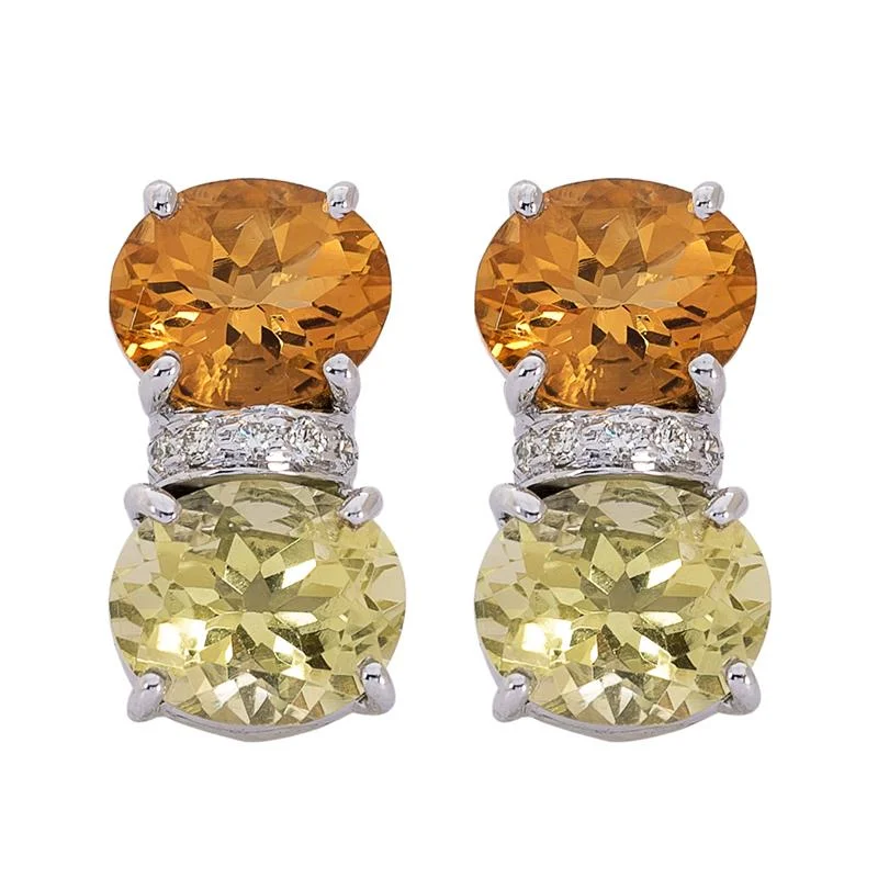 Simple Dangle Earrings-Earrings- Citrine, Lemon Quartz and Diamond  (271GS)