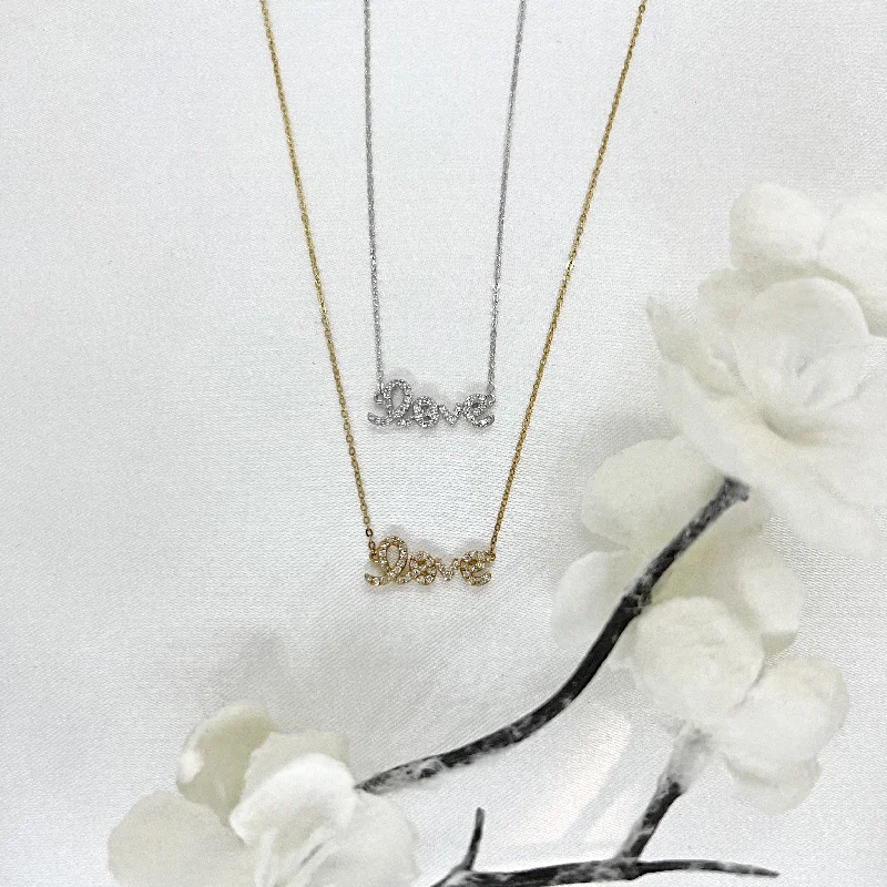 Luxury Crystal Pendant Necklaces-10k Gold LOVE Diamond Necklace