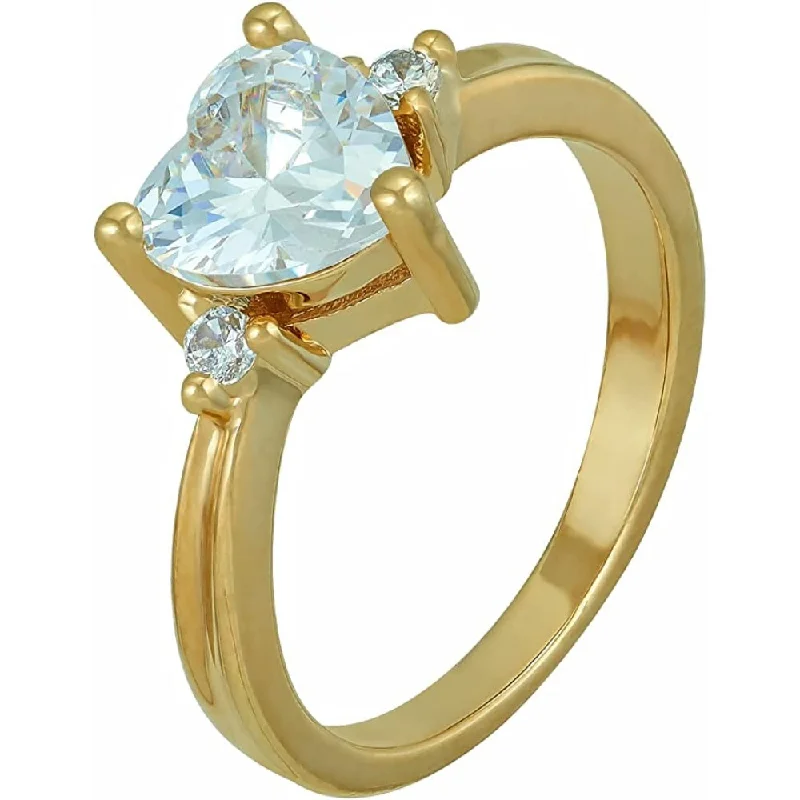 Elegant Gold Rings-3-Stone Cubic Zirconia Heart Ring