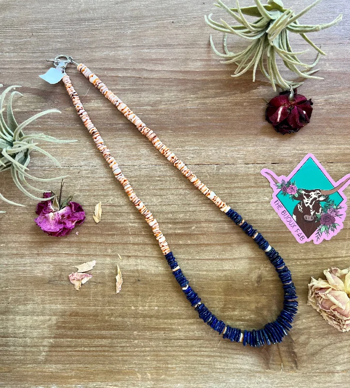 Custom Gemstone Pendant Necklaces-22 inch lapis and spiny