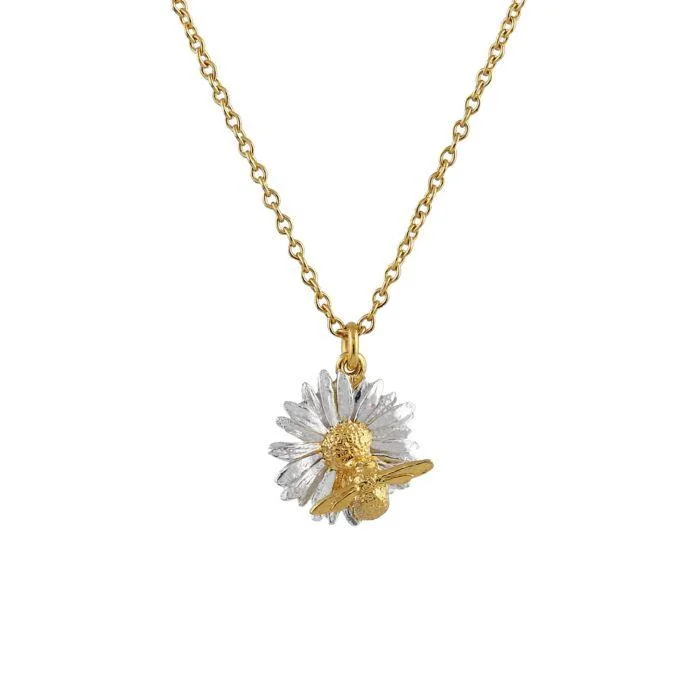 Minimalist Silver Necklaces-Alex Monroe Daisy with Teeny Weeny Bee Necklace