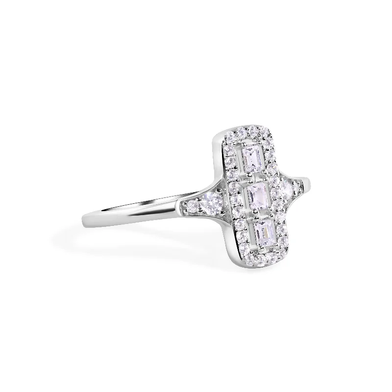 Unique Diamond Rings-Rhodium Plated 925 Sterling Silver Rectangular Baguette Cut CZ 2.3mm Ring - GMR00400