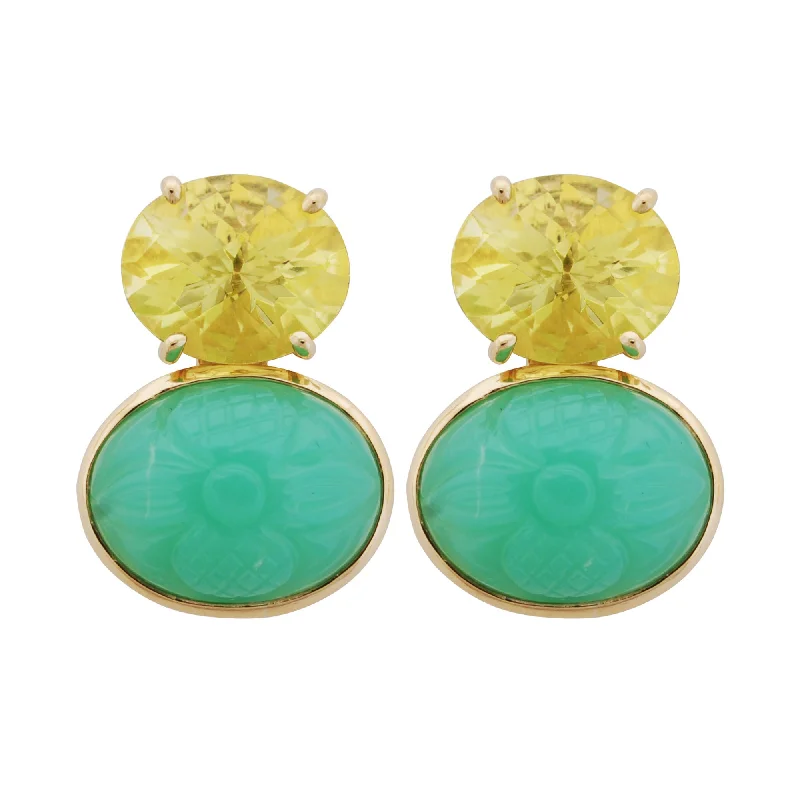 Custom Gemstone Earrings-Earrings- Chrysoprase And Lemon Quartz (1856K)