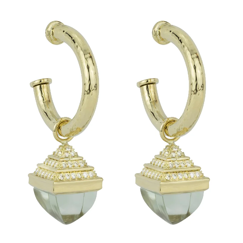 Retro Hoop Earrings-Earrings - Green Quartz And Diamond (2262I)