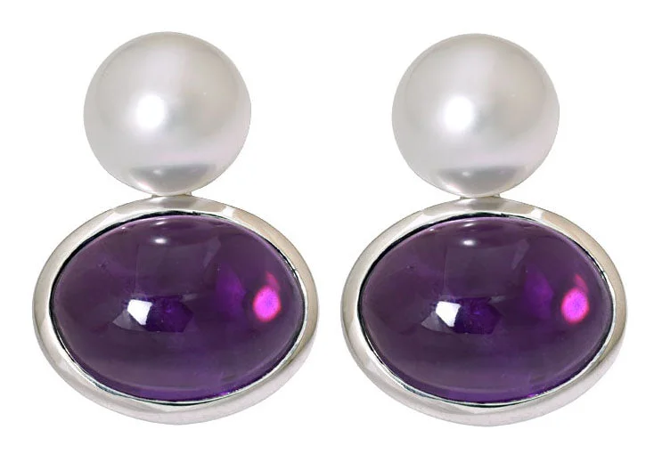 Fashionable Silver Earrings-Repair - Earrings - Amethyst and South Sea Pearl (231BS)