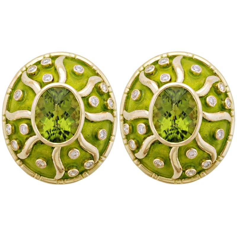 Fancy Dangle Earrings-Earrings- Peridot And Diamond (Enamel) (1853D)