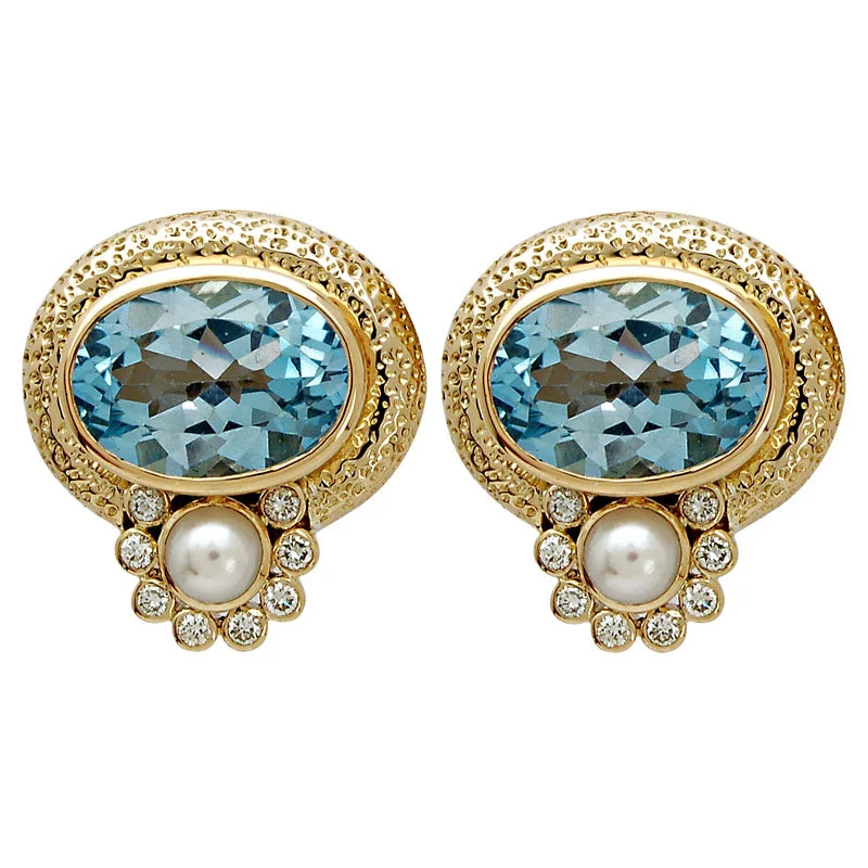 Wedding Earrings-Earrings- Blue Topaz, Pearl And Diamond (1233A)