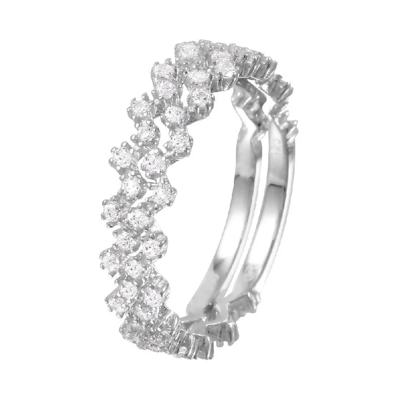 Stylish Gemstone Rings-Silver 925 Rhodium Plated Zig-Zag Stackable CZ Ring - GMR00070