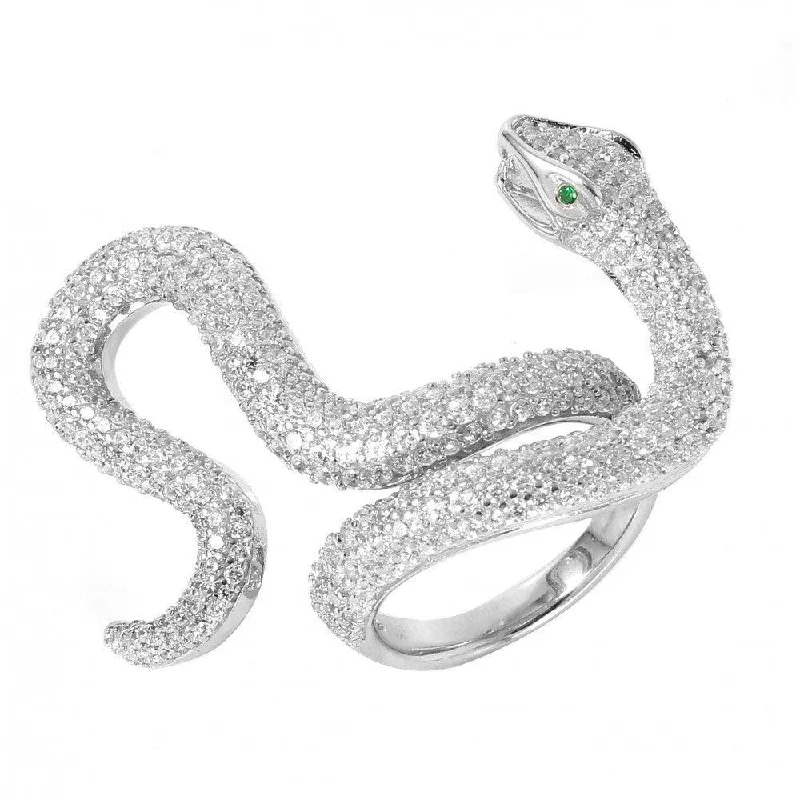 Stylish Adjustable Rings-Silver 925 Rhodium Plated Cobra CZ Ring - GMR00037