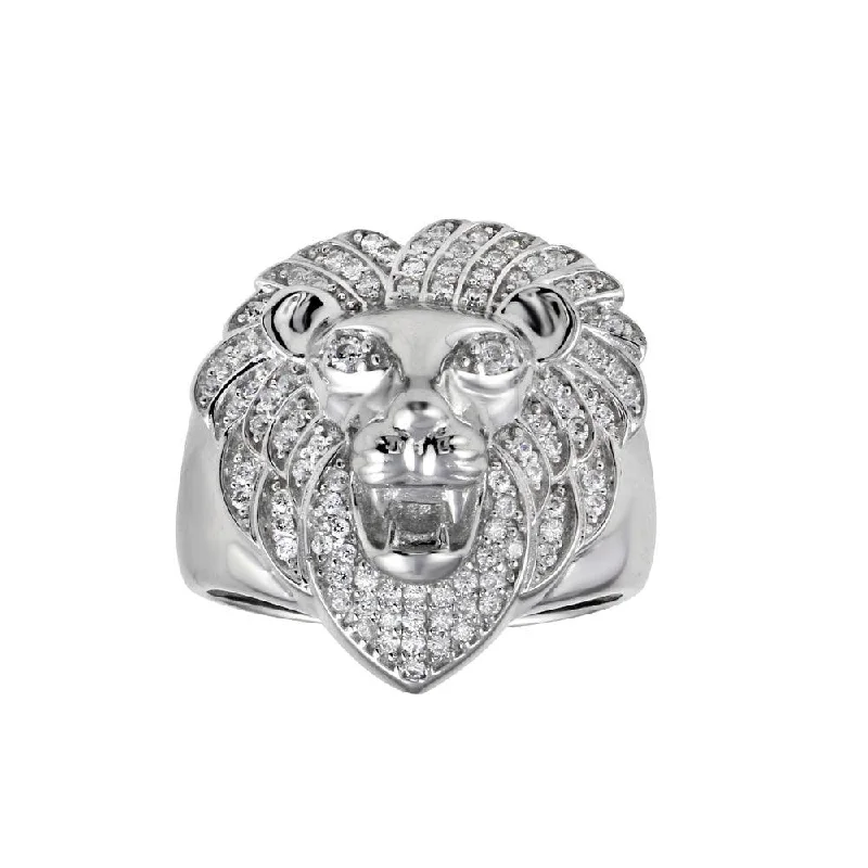 Fine Wedding Bands-Rhodium Plated 925 Sterling Silver Lion CZ Ring - GMR00311