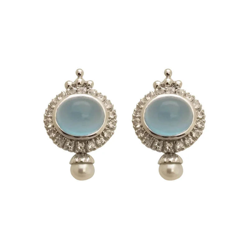 Elegant Silver Earrings-EARRINGS- WHITE TOPAZ, CHALCEDONY AND PEARL IN STERLING SILVER