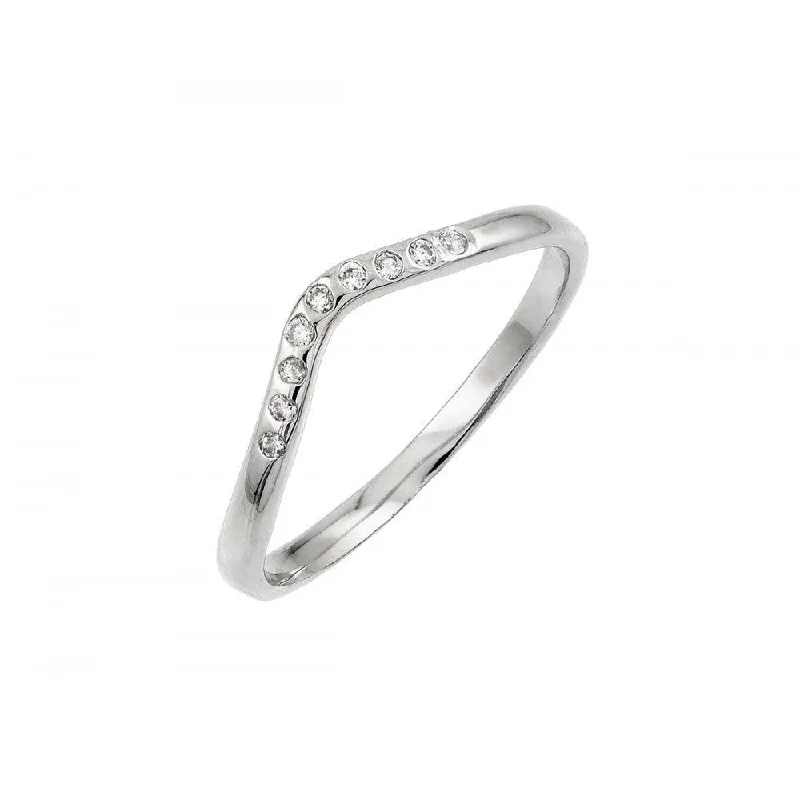 Adjustable Diamond Rings-Silver 925 Rhodium Plated Clear CZ Chevron Ring - BGR00880