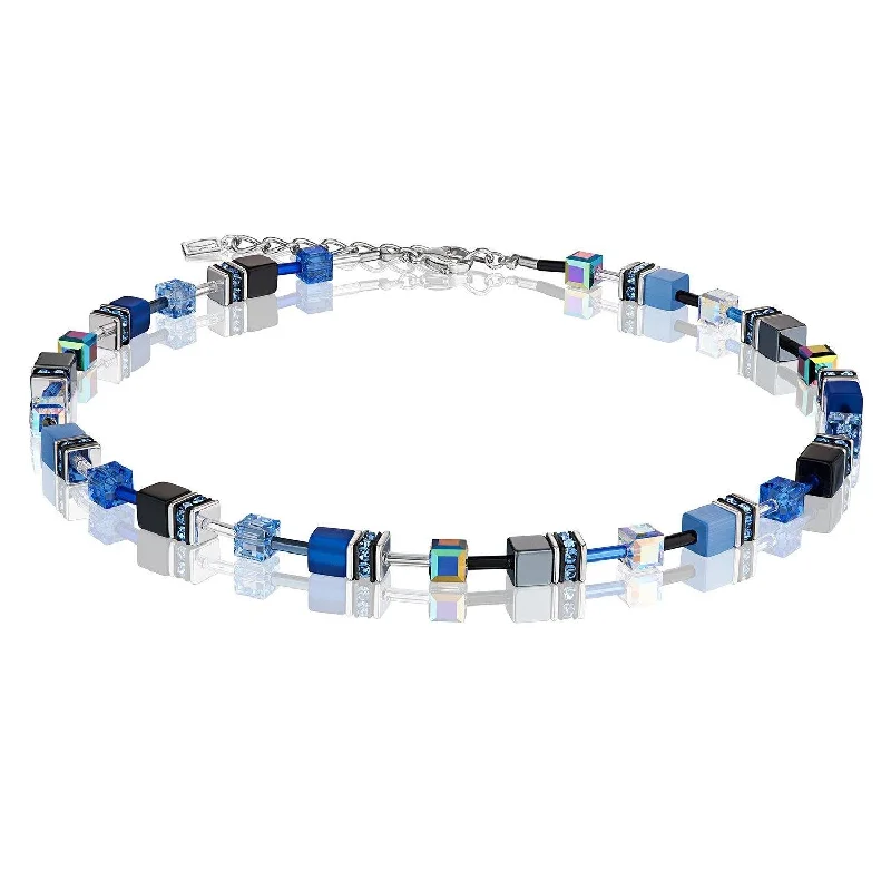 Handcrafted Gold Necklaces-Coeur De Lion Cobalt Blue Grey Swarovski® Crystals GeoCUBE® Necklace