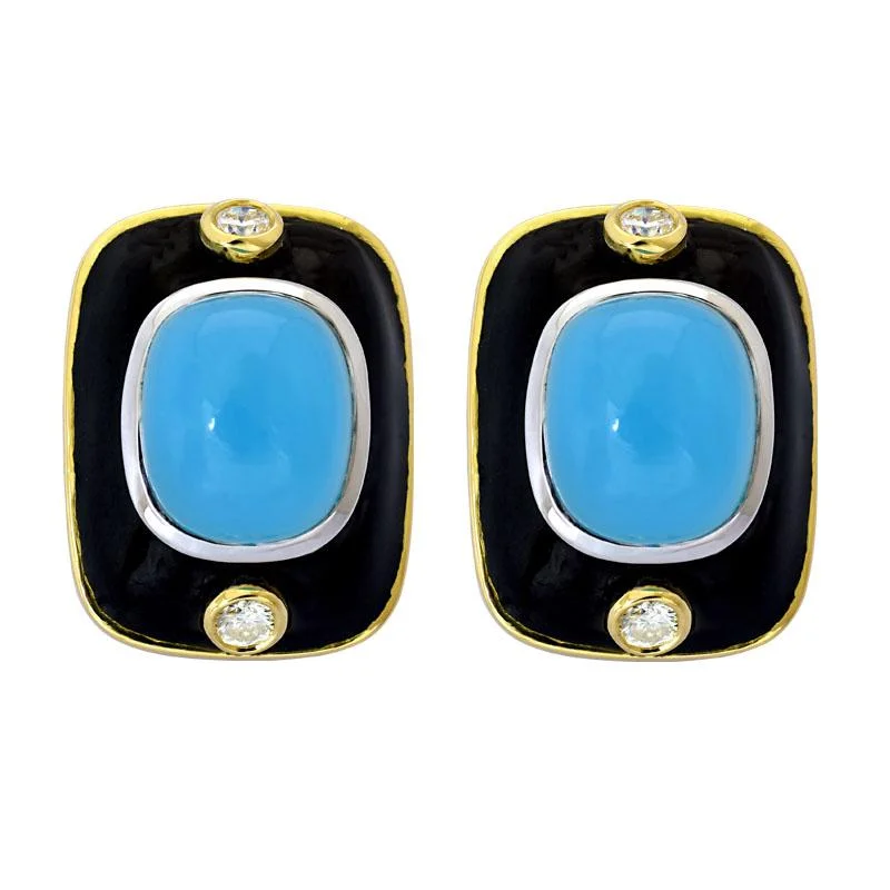 Round Drop Earrings-Earrings-Chalcedony and Diamond (Enamel)  (4HM)