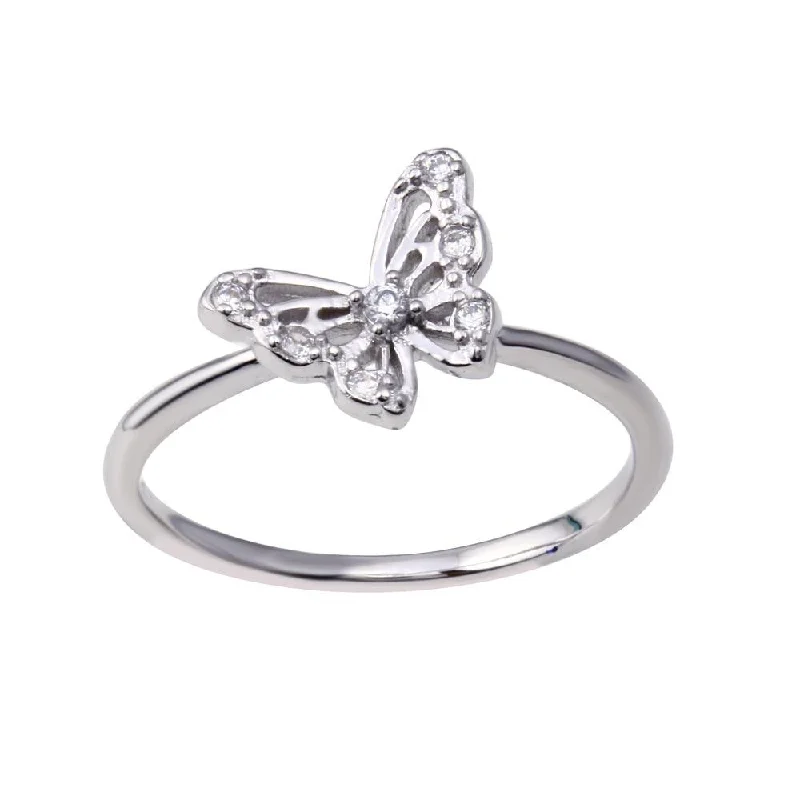 Elegant Gold Rings-Rhodium Plated 925 Sterling Silver Butterfly Clear CZ Ring - BGR01348