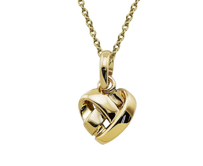 Romantic Crystal Necklaces-Unique & Co Gold Lattice Heart Pendant Necklace