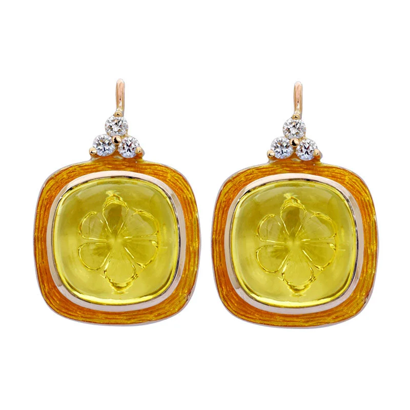 Classic Gemstone Earrings-Earrings- Lemon Quartz and Diamond (Enamel)