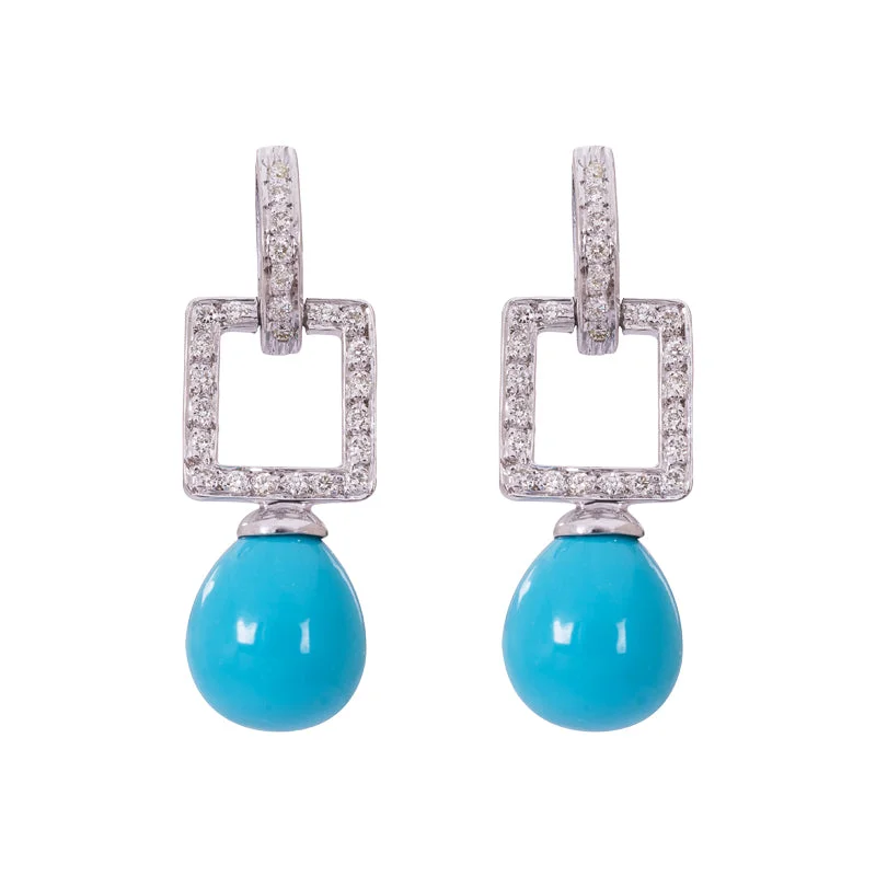 Contemporary Earrings-Earrings - Synthetic Turquoise and Diamond in Silver