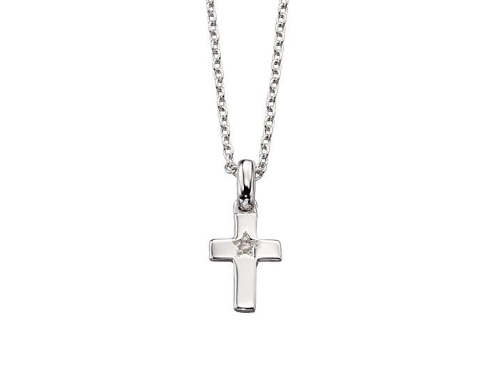 Custom Name Pendant Necklaces-Little Star Sterling Silver Grace Diamond Cross Necklace