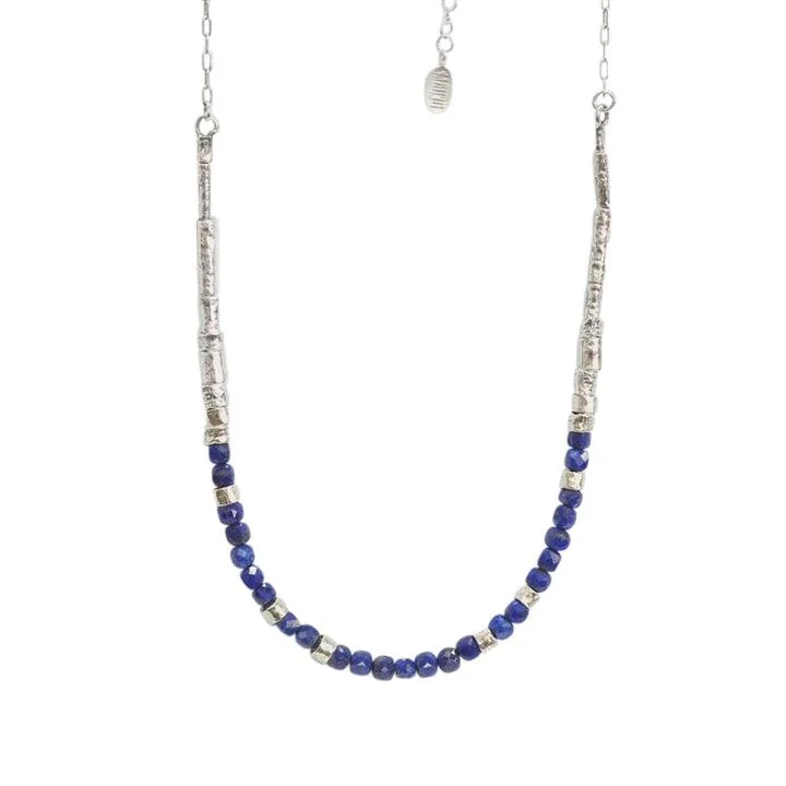 Luxury Crystal Necklaces-Sterling Silver and Lapis Lazuli Multi Stone Half Necklace