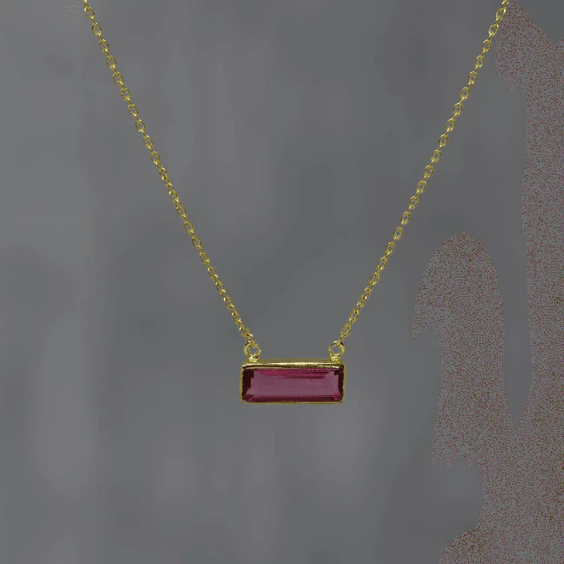 Vintage Style Necklaces-Gold Rectangular Pink Quartz Necklace