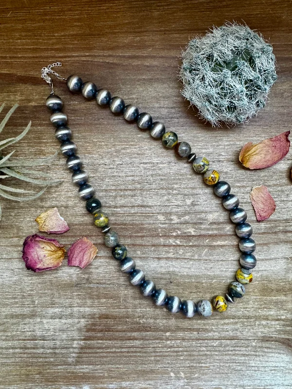 Simple Silver Necklaces-18 inch 12 mm Sterling Silver Pearls necklace & bumblebee jasper beads