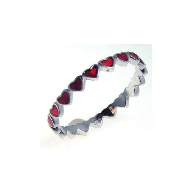 Beautiful Engagement Ring Sets-Silver 925 Rhodium Plated Red Enamel Eternity Heart Ring - STR00527