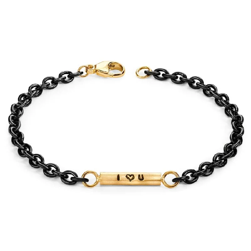 High-End Gemstone Bracelets-3.8mm Stainless Steel Black Chain I Heart U Round Bar Bracelet