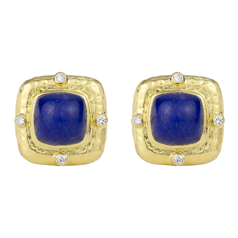 Gold Leaf Earrings-Earrings - Lapis Lazuli And Diamond (2287B)