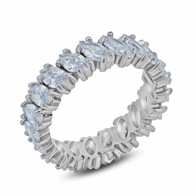 Antique Gold Rings-Rhodium Plated 925 Sterling Silver Clear Marquise CZ Eternity Bridal Ring - BGR00096