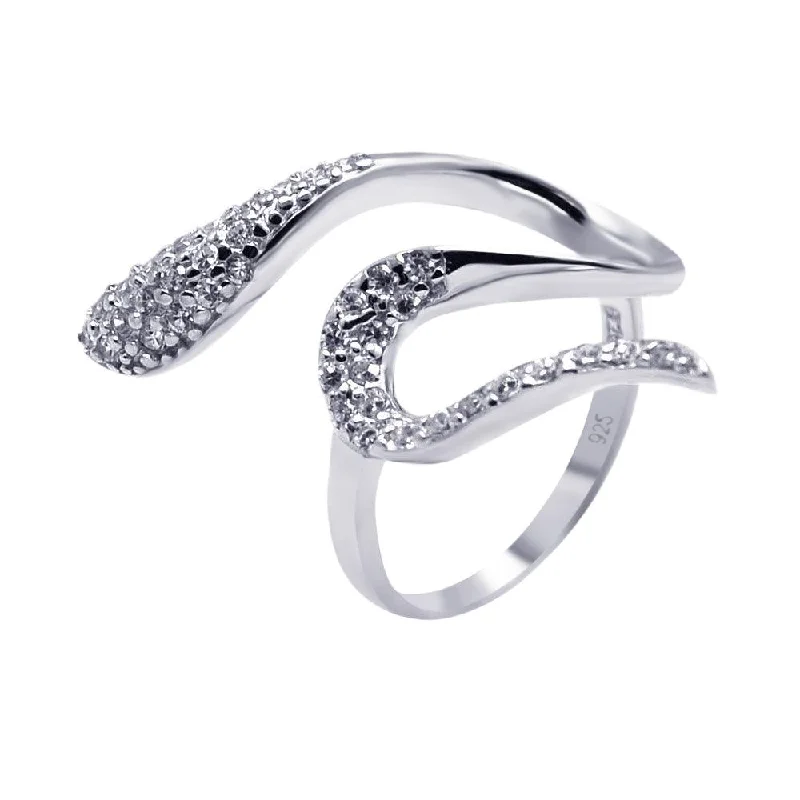 Large Gemstone Rings-Silver 925 Rhodium Plated Pave Set CZ Snake Ring - AAR0084