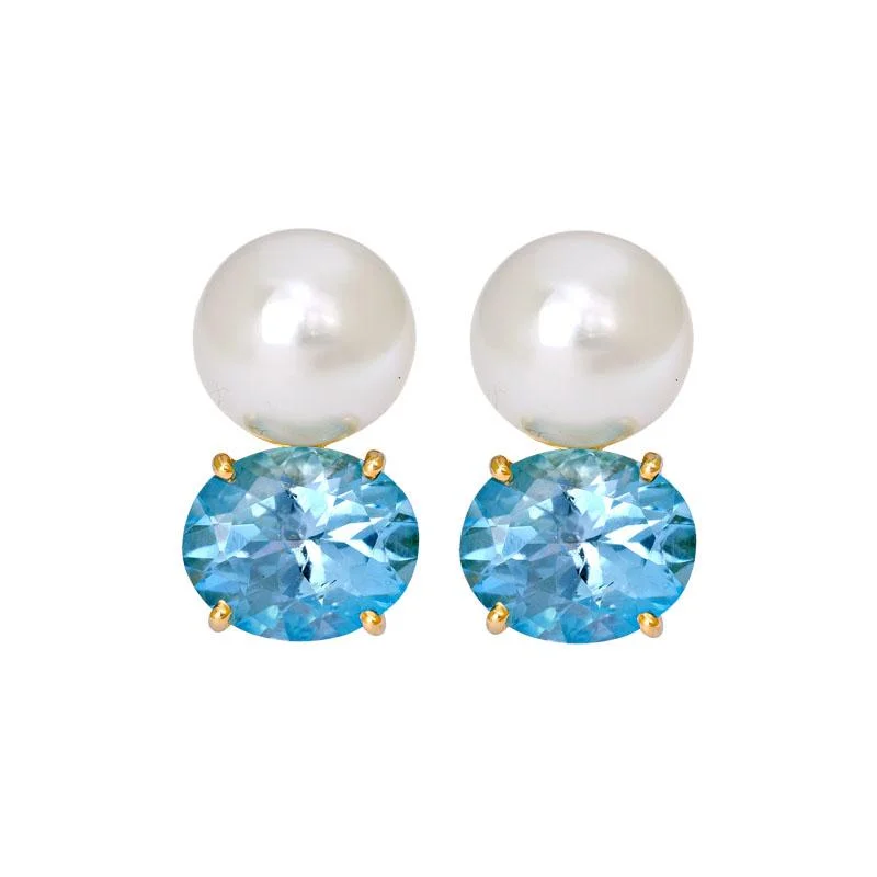 Boho Chic Earrings-Earrings- Blue Topaz and South Sea Pearl  (2182C)