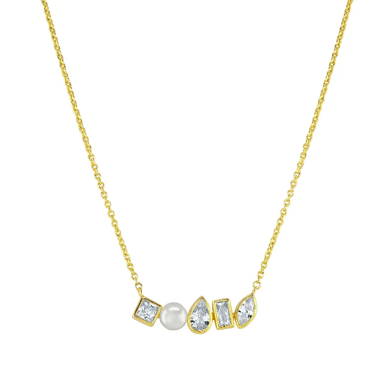 Designer Silver Necklaces-Gold Vermeil Pearl Cubic Zirconia Pendant Necklace