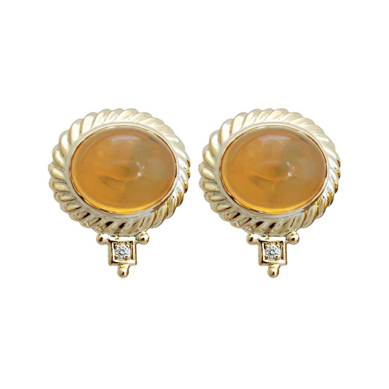 Round Hoop Earrings-Earrings-Fire Opal and Diamond  (1741C)