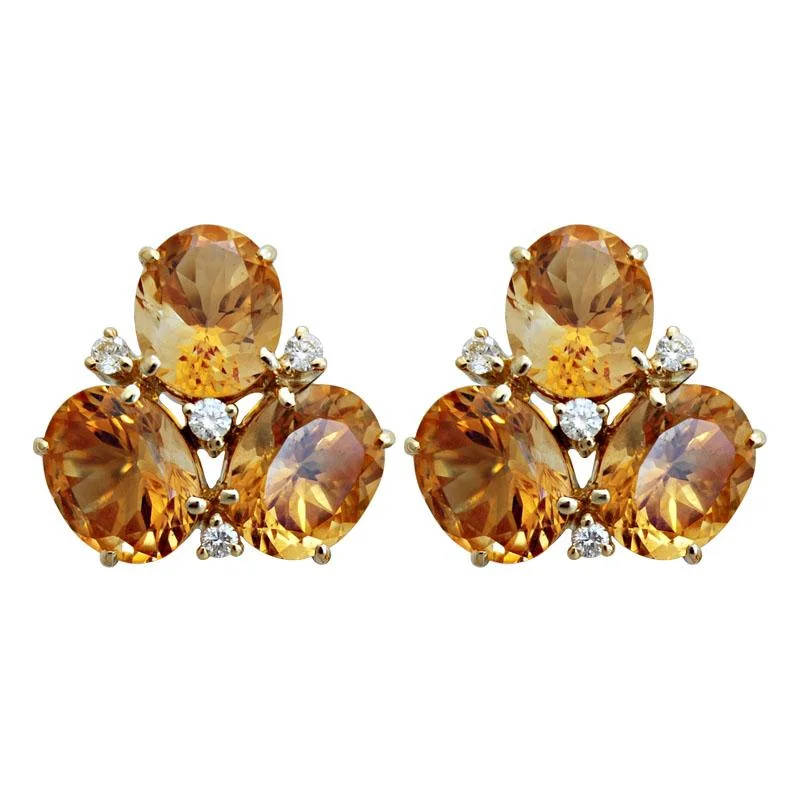 High-End Gold Earrings-Earrings-Citrine and Diamond  (1743C)