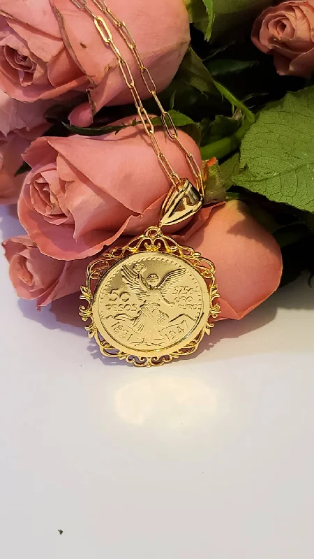 Luxury Diamond Necklaces-Mexican Gold Coin Necklace