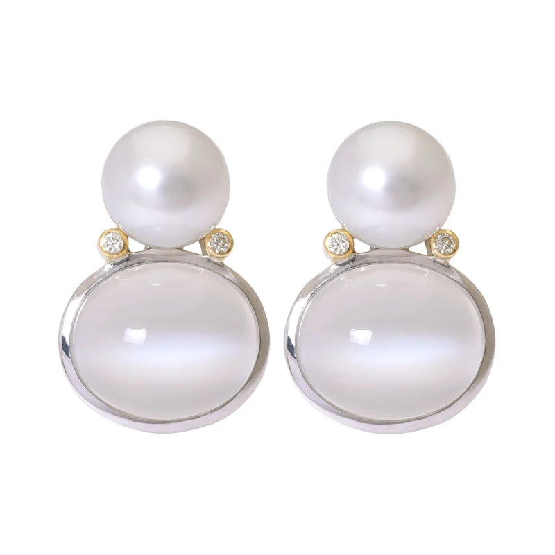 High-End Gold Earrings-Repair - Earrings - Moonstone, South Sea Pearl and Diamond (20AM)