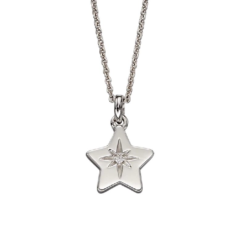 Simple Heart Necklaces-Little Star Sterling Silver Lyra Diamond Star Pendant Necklace