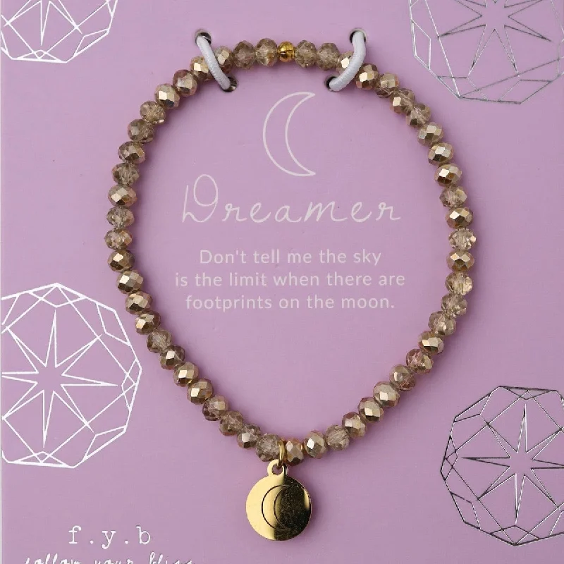 Adjustable Gemstone Bangle Bracelets-Dreamer - Stretchy Gold Crystal Bracelet