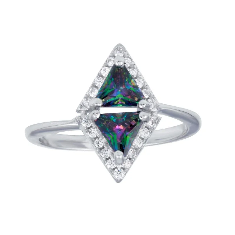 Vintage Gold Rings-Rhodium Plated 925 Sterling Silver Diamond-Shaped Halo Mystic Topaz CZ Ring - BGR01265