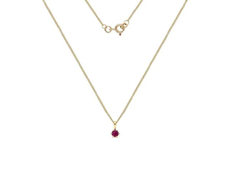 Classic Diamond Necklaces-9ct Gold & 4mm Claw Set Ruby Pendant