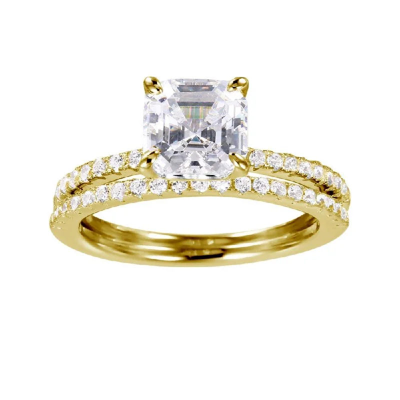 Trendy Silver Rings-Gold Plated 925 Sterling Silver Stackable CZ Bridal Ring - GMR00080GP