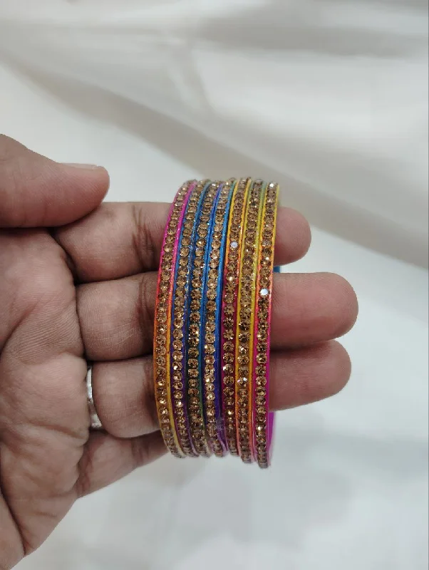 Simple Gemstone Bangles-Appealing Multicolor Glass Bangles With Glittering Stones For Women