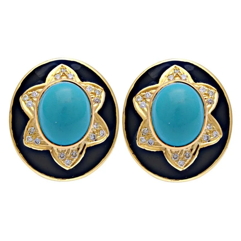 Stunning Gemstone Earrings-Earrings-Synthetic Turquoise and Diamond (Enamel)  (2105H)