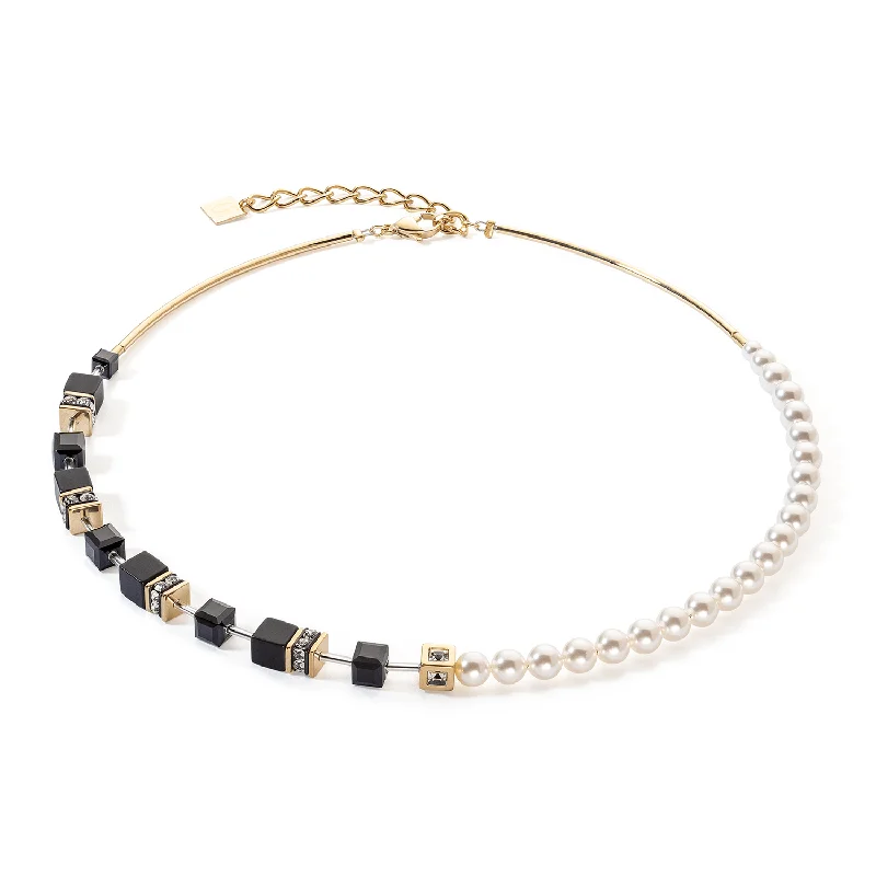 Sparkling Crystal Necklaces-Coeur De Lion Black Gold GEOCUBE® Fusion Pearls Necklace